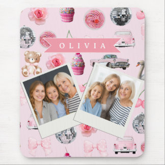 Personalized Pink Coquette Retro Cute Teddy Bear Mousepad