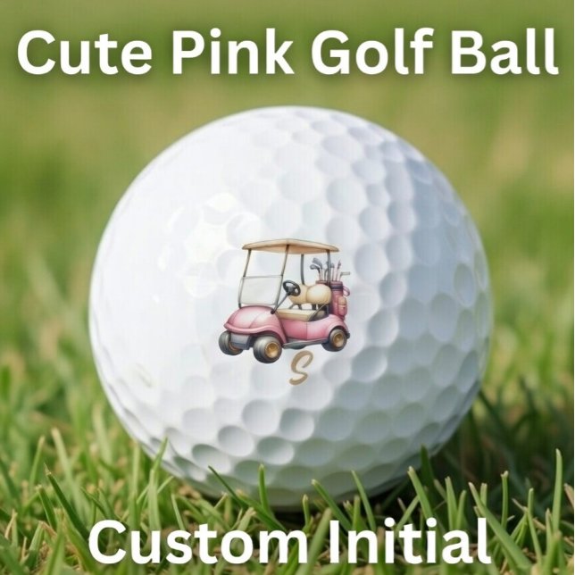 Personalized Pink Cute Golf Cart Initial Golf Ball (Von Creator hochgeladen)