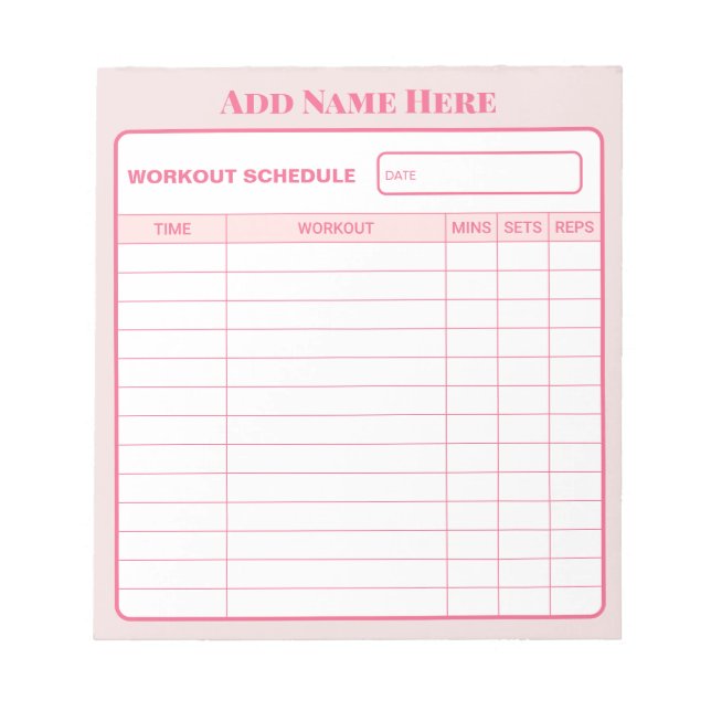 Personalized Pink Daily Workout Schedule Notepad Notizblock (Vorderseite)