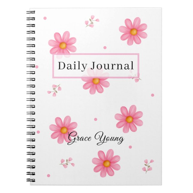 Personalized Pink Daisy Daily Journal Custom Name (Devant)