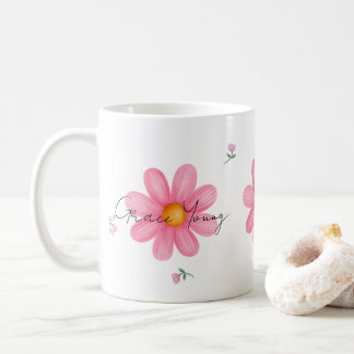 Personalized Pink Daisy Floral Name Custom Design Kaffeetasse