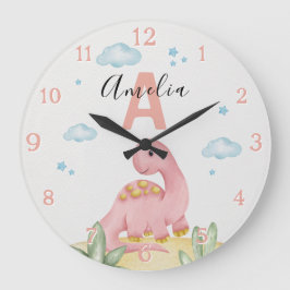 Personalized Pink Dinosaur Nursery Large Clock Große Wanduhr