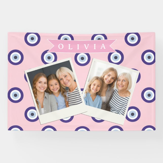 Personalized Pink Evil Eye Pattern Gifts With Name Banner (Horizontal)