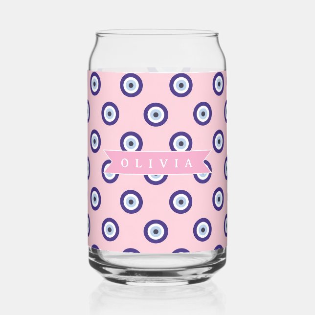 Personalized Pink Evil Eye Pattern Gifts With Name Dosenglas (Vorderseite)