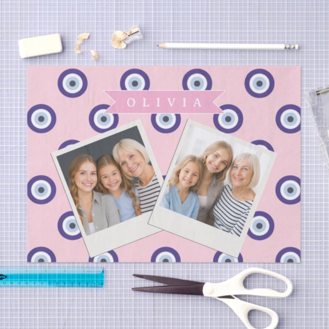 Personalized Pink Evil Eye Pattern Gifts With Name Seidenpapier (Handwerk)