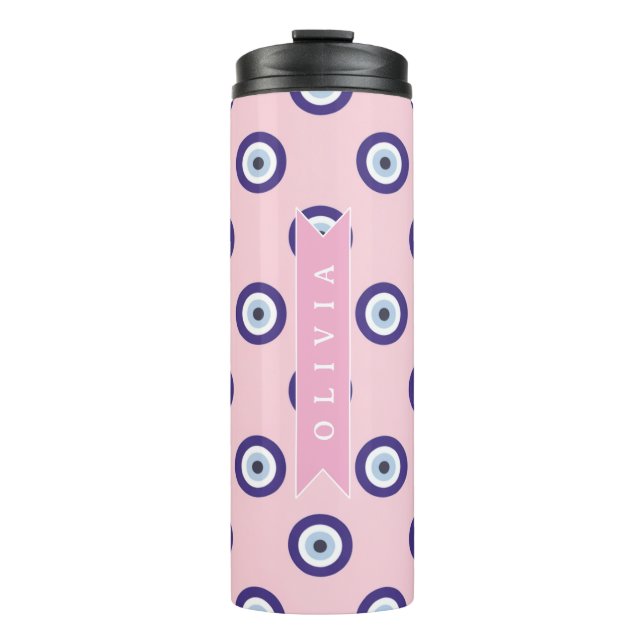 Personalized Pink Evil Eye Pattern Gifts With Name Thermosbecher (Vorderseite)