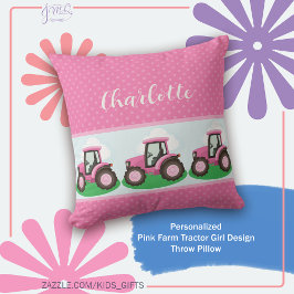 Personalized Pink Farm Tractor Girl Design Kissen