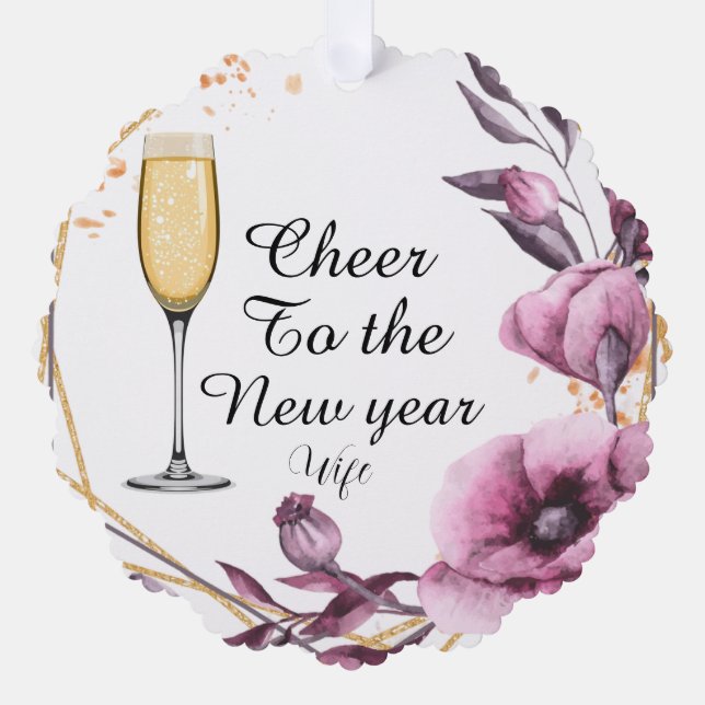 Personalized pink floral champagne glass typograph ornament karte (Vorderseite)