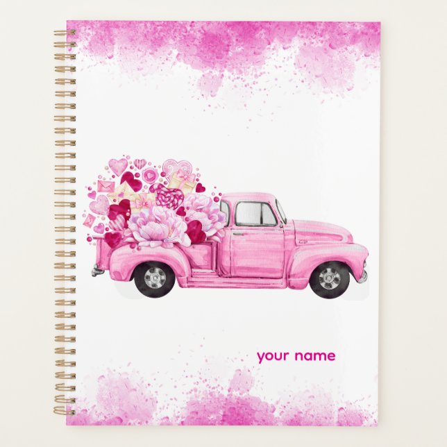 Personalized Pink Floral Truck Planner Planer (Vorderseite)