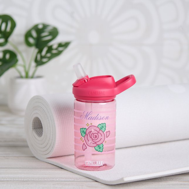 Personalized Pink Floral Water Bottle – 14 oz Trinkflasche (Yoga (gedreht)