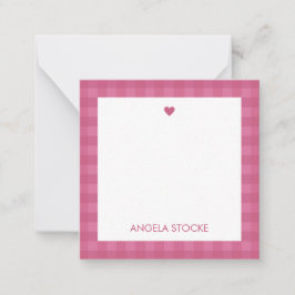 Personalized Pink Gingham Note Card Mitteilungskarte