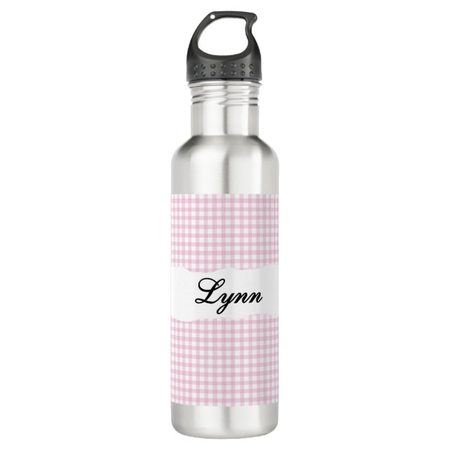 Personalized Pink Gingham Pattern & Custom Name Edelstahlflasche (Vorderseite)