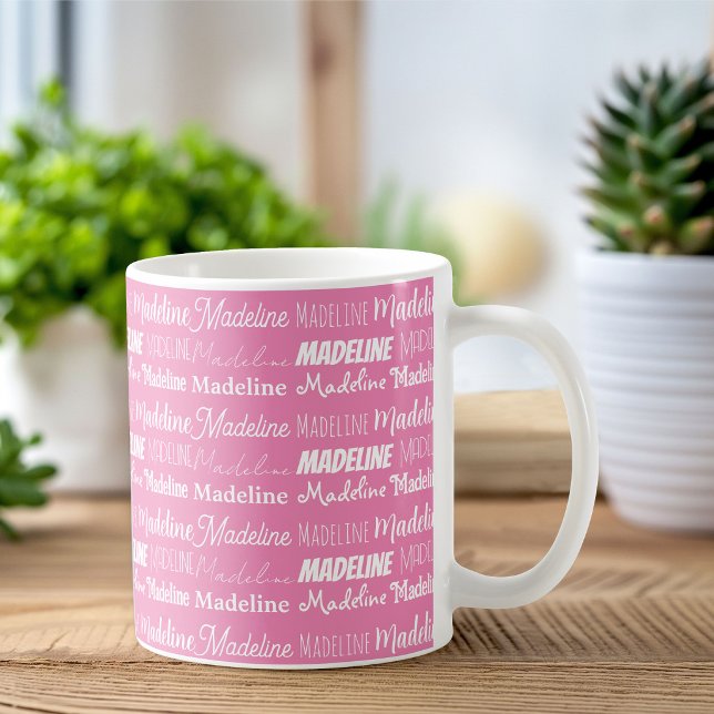 Personalized Pink Girls Name Collage Cute Kaffeetasse (Von Creator hochgeladen)