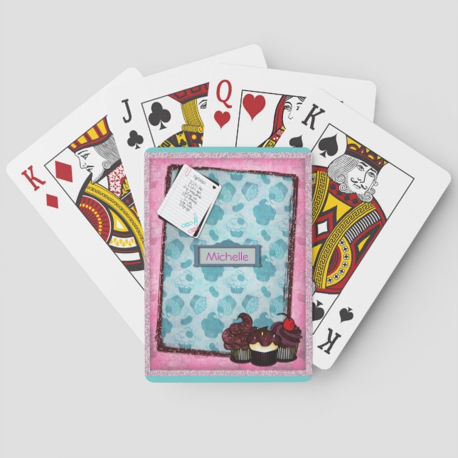 Personalized Pink Glitter Cupcake Playing Cards Spielkarten (Rückseite)
