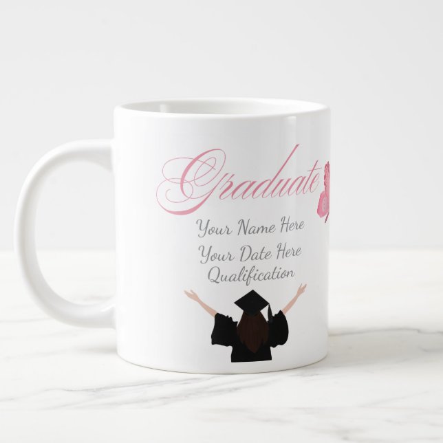 Personalized Pink Graduate Gift, Custom Name  Jumbo-Tasse (Links)