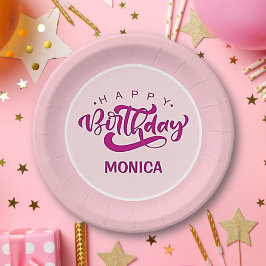 Personalized Pink Happy Birthday  Pappteller