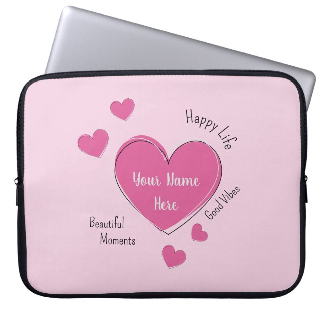 Personalized Pink Hearts Laptop Case (Vorderseite)
