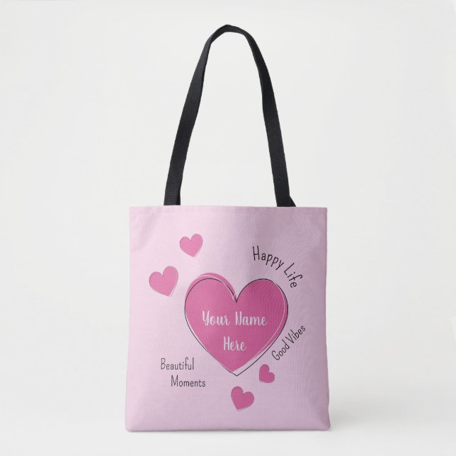 Personalized Pink Hearts Tote Bag Tasche (Vorderseite)