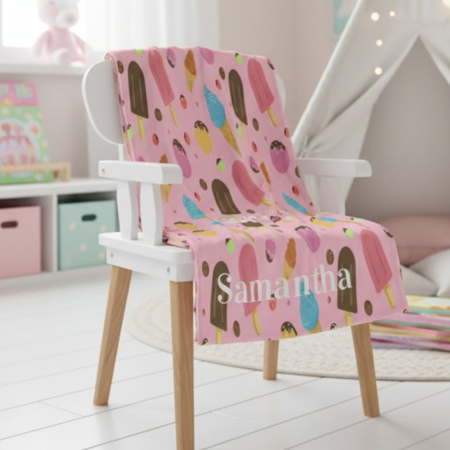 Personalized Pink Ice Cream Pattern Fleecedecke (Von Creator hochgeladen)