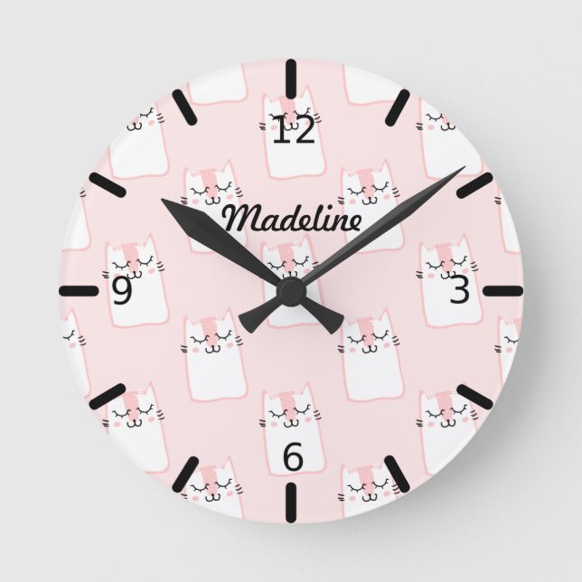 Personalized Pink Kitten Pattern Runde Wanduhr (Vorderseite)