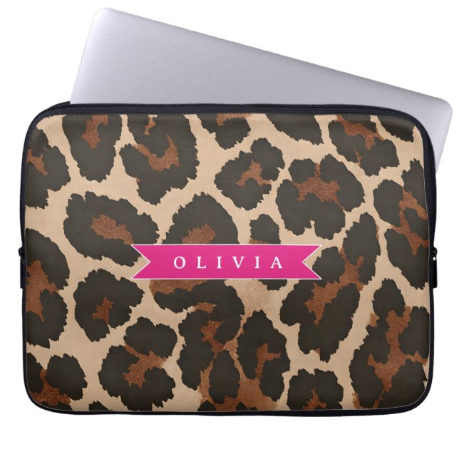 Personalized Pink Leopard Print Chic Animal Print Laptopschutzhülle (Vorderseite)