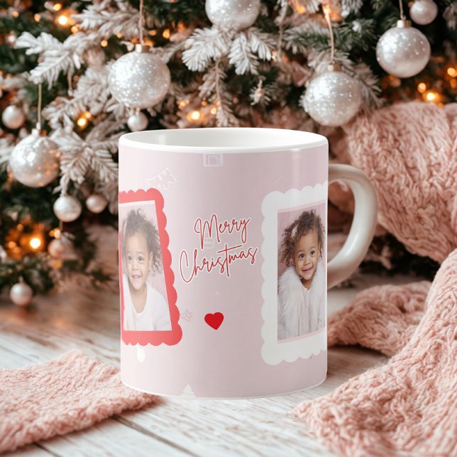 Personalized Pink Merry Christmas Photo | Fa La La Kaffeetasse (Von Creator hochgeladen)