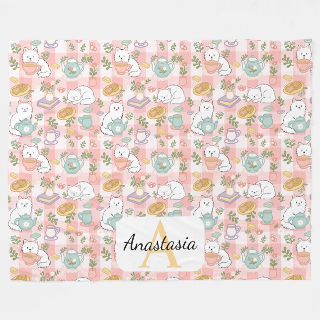 Personalized Pink Monogram Name Pastel High Tea Fleecedecke (Vorderseite (Horizontal))