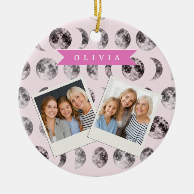 Personalized Pink Moon Phase Celestial Name Gift Keramik Ornament (Vorne)