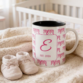 Personalized Pink New Mom Monogram Established Zweifarbige Tasse