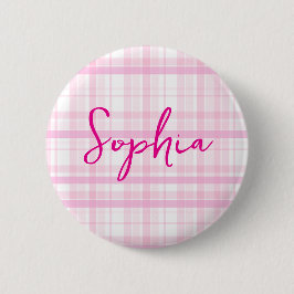 Personalized Pink Plaid button with Name