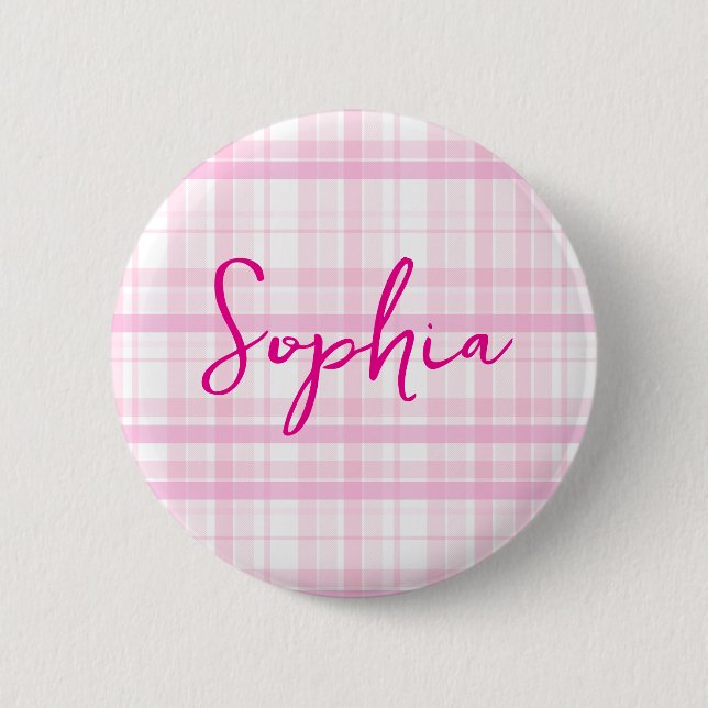 Personalized Pink Plaid button  with Name  (Vorderseite)