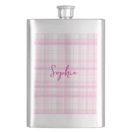 Personalized Pink Plaid Classic Flask with Name Flachmann