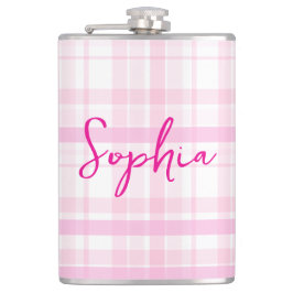 Personalized Pink Plaid Flask with Name Flachmann
