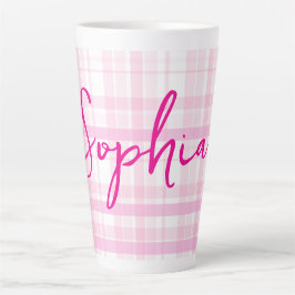Personalized Pink Plaid Latte Mug with Name Milchtasse
