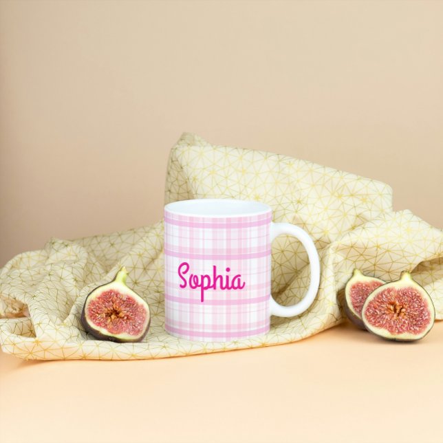 Personalized Pink Plaid Name Mug Jumbo-Tasse (Von Creator hochgeladen)