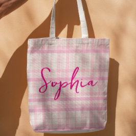 Personalized Pink Plaid Name Tote Bag Tasche