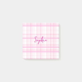 Personalized Pink Plaid Post-It Notes with Name Klebezettel