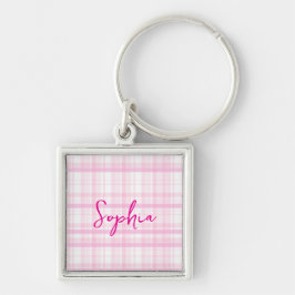 Personalized Pink Plaid Schlüsselanhänger