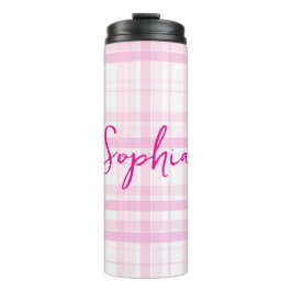 Personalized Pink Plaid Thermal Tumbler with Name Thermosbecher