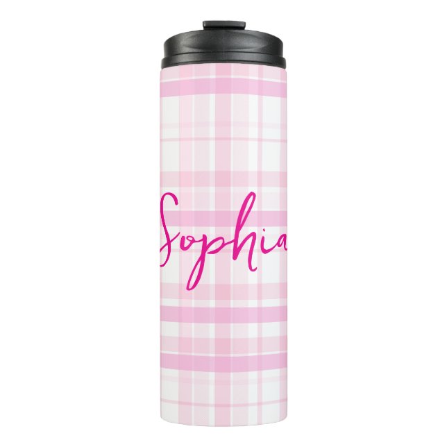 Personalized Pink Plaid Thermal Tumbler with Name  Thermosbecher (Vorderseite)