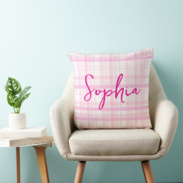 Personalized Pink Plaid throw pillow with Name Kissen