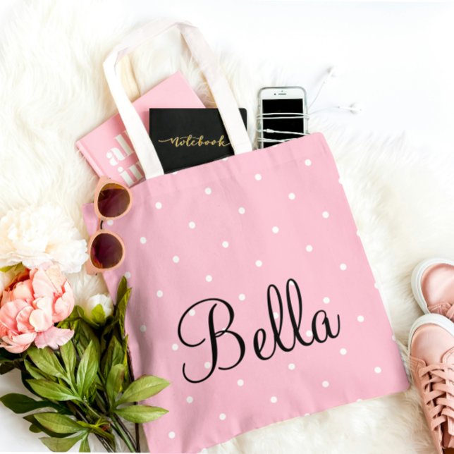  Personalized Pink Polka Dot Tote Bag Tasche (Von Creator hochgeladen)