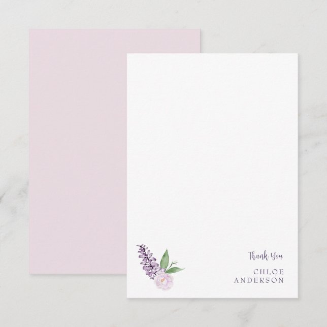 Personalized Pink & Purple Floral Thank You Card Dankeskarte (Vorne/Hinten)
