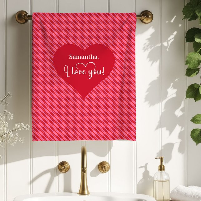 Personalized Pink Red Hearts Valentine Bath Towel (Personalized Pink Red Hearts Valentine Bath Towel)