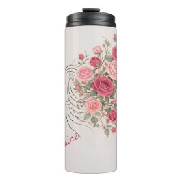Personalized Pink Rose Floral Hair Woman Elegant  Thermosbecher