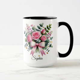 Personalized Pink Rose Name Mug Elegant Gift Tasse