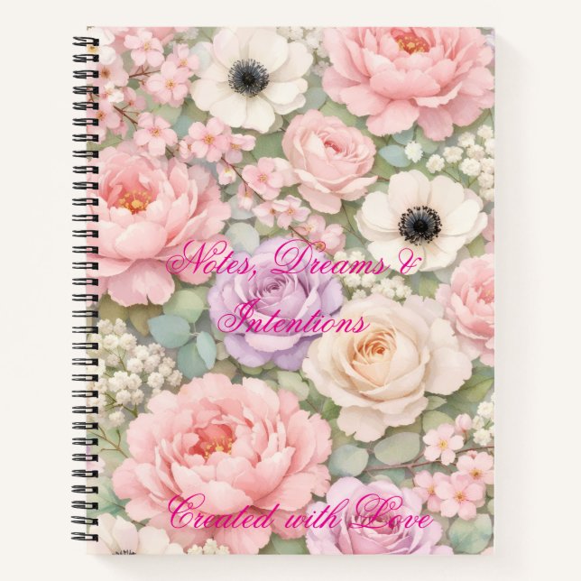 Personalized Pink Roses Spiral Notebook Women's  Notizbuch (Vorderseite)