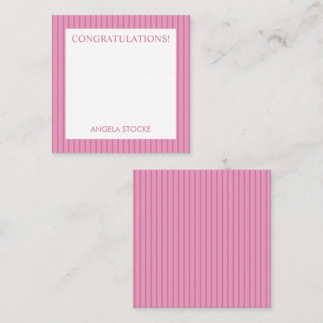 Personalized Pink Stripe Mitteilungskarte (Vorne/Hinten)