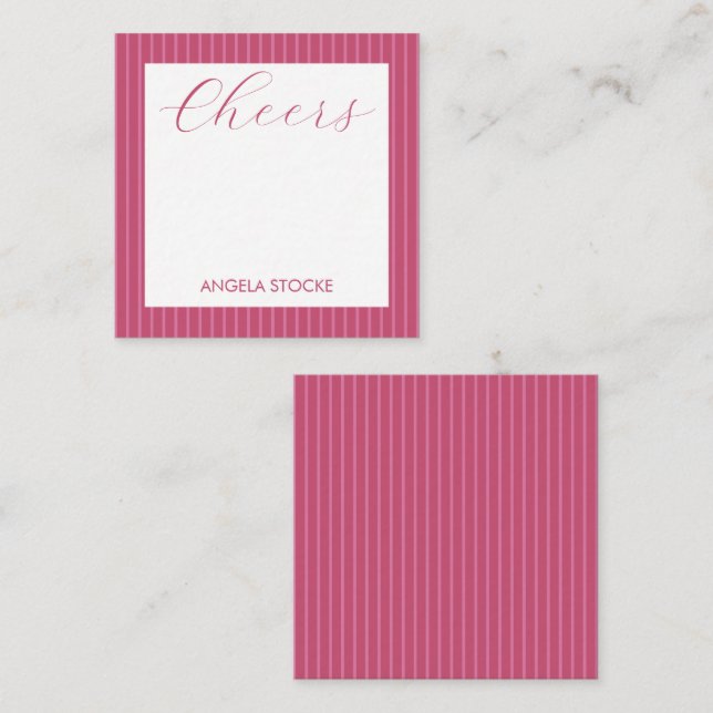 Personalized Pink Stripe Mitteilungskarte (Vorne/Hinten)