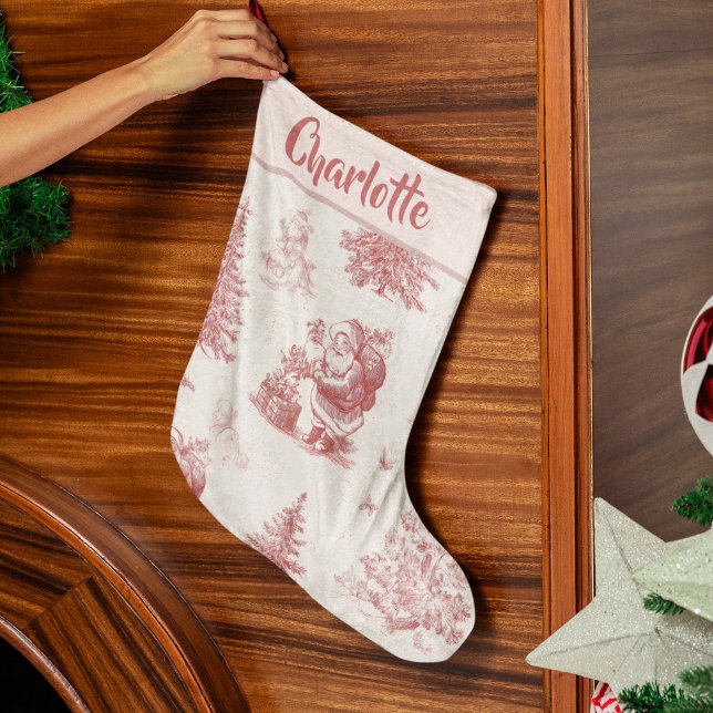 Personalized Pink Toile Christmas Stocking Großer Weihnachtsstrumpf (Von Creator hochgeladen)